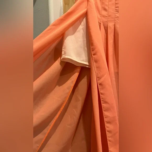 Anthropologie || Maeve Zocalo Pleated Chiffon Maxi Skirt Slit Orange Peach - Picture 2 of 9